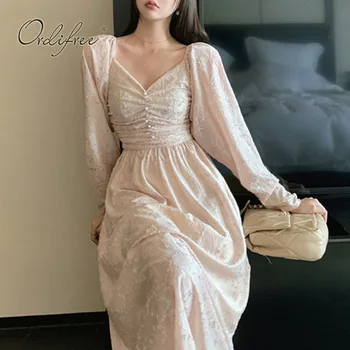 Ordifree 2021 M. Pavasarį, Rudenį Elegantiškas Moteris Aksomo Šalis Suknelė Ilgomis Rankovėmis Vintage Modelis, Seksualus Midi Suknelė