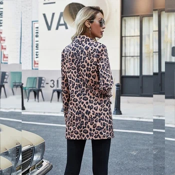 Naujas Amerikos Stilingas, Leopardas Spausdinimui Vieną Mygtuką Derliaus Moterų Švarkas Ilgomis Rankovėmis Elegantiškas Office Lady Plus Dydis Priklauso Streetwear