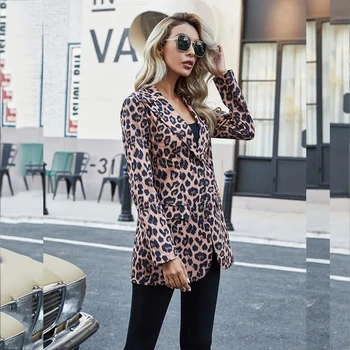 Naujas Amerikos Stilingas, Leopardas Spausdinimui Vieną Mygtuką Derliaus Moterų Švarkas Ilgomis Rankovėmis Elegantiškas Office Lady Plus Dydis Priklauso Streetwear
