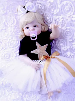 NPK 57CM Nekilnojamojo viso Kūno Silikono Mergina Reborn Baby Doll, Vonios Žaislai Tikroviška Lėlė Princesė garbanotas plaukų bebe bonecas atgimsta