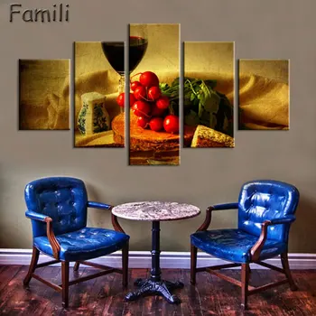 HD Atspausdinta 5 gabalo drobės meno raudonųjų vynuogių vyno taure Ąžuolo statinėse, tapyba ant drobės, sienos nuotraukas kambarį Nemokamas pristatymas