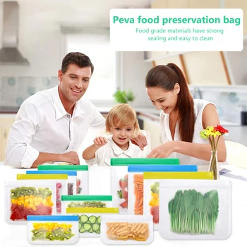 12Pcs/set PEVA Silikono Maisto Daugkartinio naudojimo Maišelis Šviežių saugojimo Krepšys Vaisių Ir Daržovių Sandarų Maišelį nepralaidžiose Maisto produktų Laikymo Ziplock Krepšys