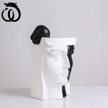 WU CHEN ILGAI, Abstraktus Paveikslas Figūrėlės Juoda Ir Balta Pusė Veido Meno Skulptūros Kūrybinės Keramikos Amatų Namų Puošybai R5839