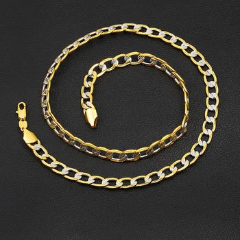 2-jų Spalvų Aukso Užpildytas Mens Karoliai Pažaboti Grandinėje 66cm Ilgio