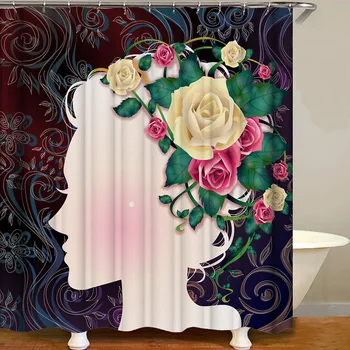 Rožių gėlių moterims vonios uždanga dušo vonios užuolaidų vandeniui didelis dušo užuolaidos