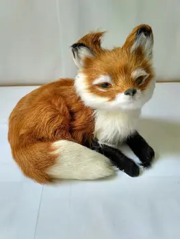 Naujas modeliavimo gulėti fox žaislas dervos&kailio brown fox lėlės dovana, apie 16x12cm 1528