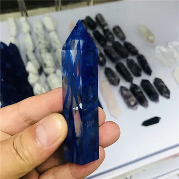 Natūraliai mėlyname lydyto akmens Kristalų taško lazdelė bokštas vieno taško kristalų obeliskas gydymo kristalų brangakmenis ornamentu