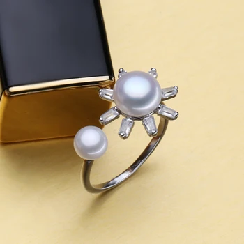 FENASY Perlų Papuošalai dvigubai karoliukai gėlių moterų žiedai Natūralių Gėlavandenių Perlų žiedai 925 Sidabro žiedai moterims 925 originalas