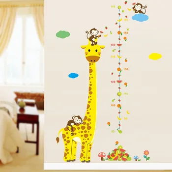 Žirafa Aukščio Matavimo Sienų Lipduko Vaikų Kambario, Miegamojo Kambarį Fono Sienos Vandeniui Nuimamas Lipdukai