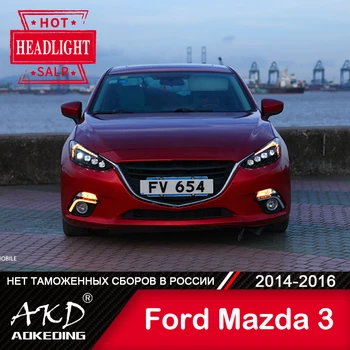 Automobilio Mazda 3 Žibintas-2016 M. Automobilio Aksesuaras Rūko Žibintai Dienos Veikia Šviesos DRL H7 LED Bi Xenon Lemputės mazda3 Axela Žibintai