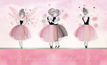 Papel de parede Šiaurės stiliaus rožinė baleto mergina animacinių filmų 3d tapetai, freskos,svetainė, vaikų, miegamojo sienos dokumentų namų dekoro