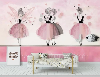 Papel de parede Šiaurės stiliaus rožinė baleto mergina animacinių filmų 3d tapetai, freskos,svetainė, vaikų, miegamojo sienos dokumentų namų dekoro