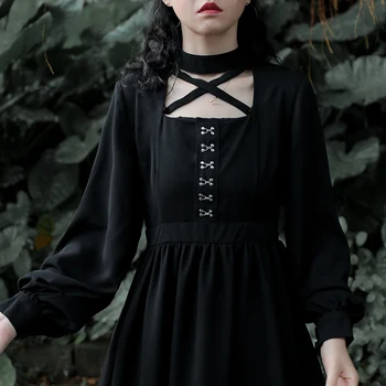 Kryžiaus juoda suknelė seksualus išpjovą lolita ilgai prancūzijos juosmens viktorijos suknelė kawaii girl gothic lolita op loli cos Saldus princesė loli