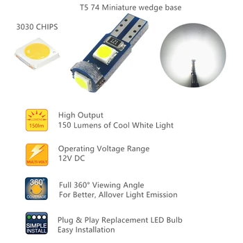WLJH 10x Canbus T5 LED Automobilio Prietaisų Skydelio Šviesos Indikatorius Grupių Rodiklių Lempos Angel Eyes Pleišto LED Skaitymo Lemputės 12V 7Colors