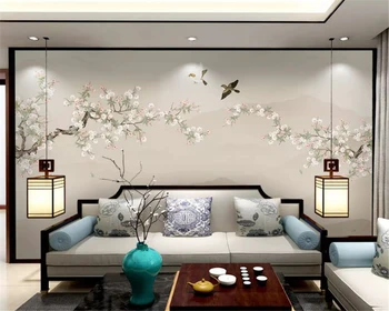 Beibehang Custom classic sienos popieriaus naujas Kinų stiliaus ranka-dažytos magnolija paukščių rašalo kraštovaizdžio bambuko TV foną 3d tapetai
