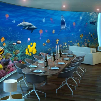 Žuvis, Jūros mėlyna 3d sienų freskomis tapetai, 3d Papel Freskomis Darželyje Vaikų Kambario 3d Foto Freskomis 3d Sienų lipdukai