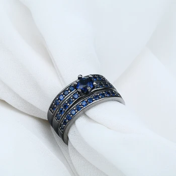 Naujas juodos spalvos Žiedai rinkiniai moterims 3pcs naujas mados juvelyrika dovana elegantiškas princesė asfaltuotas royal blue cz cirkonis Vestuvinis Žiedas