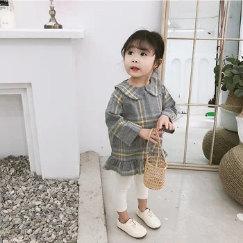 2018 m. Pavasarį Naują Atvykimo korėjos stiliaus medvilnės-line stiliaus madingi pledas visas rungtynes, mini suknelė mielas sweet baby mergaitės