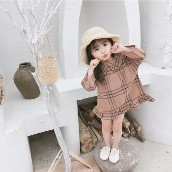 2018 m. Pavasarį Naują Atvykimo korėjos stiliaus medvilnės-line stiliaus madingi pledas visas rungtynes, mini suknelė mielas sweet baby mergaitės