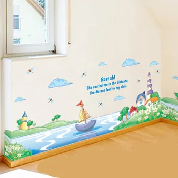 Animacinių filmų Valtis Juosmens linijos vandenyno sienų lipdukai vaikams kambariai darželio namų dekoro, sienų lipdukai, pvc sienų Tapetai, vaikų Darželis, popieriaus