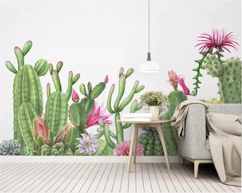 Beibehang Užsakymą Freskos 3d Tapetai Šiuolaikinės Šilko medžiagos, rankų parengtos augalų kaktusas tapetai Tapybos sienos dokumentų namų dekoro