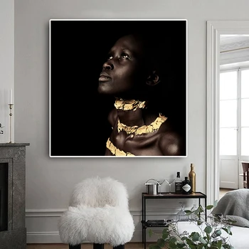 Juodosios Afrikos Nuogas Moterų Aukso Naftos Tapyba ant Drobės Skandinaviško Stiliaus Plakatų ir grafikos Sienos Pop Art Nuotrauka už Kambarį