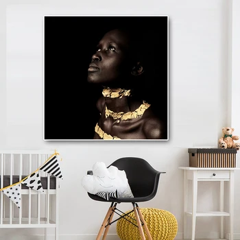 Juodosios Afrikos Nuogas Moterų Aukso Naftos Tapyba ant Drobės Skandinaviško Stiliaus Plakatų ir grafikos Sienos Pop Art Nuotrauka už Kambarį
