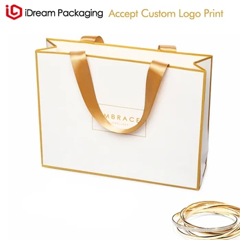 Custom Gold line kvadratinį popieriaus maišelį su aukso juostele rankena kėlimo lynas