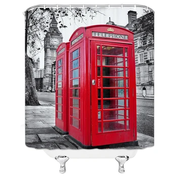 Retro Londone Telefono Būdelė Vonios kambarys Dušo Uždanga 