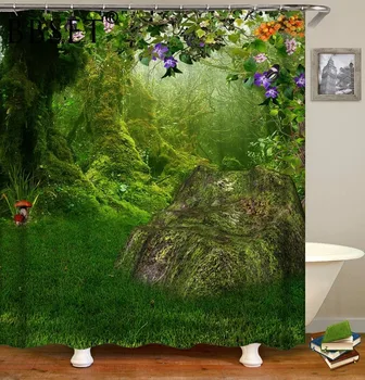 Vaizdingas Dušo Užuolaidų, Gėlių Plotai ir Grybai, Miško Modelis Vandeniui Multi-dydis Douchegordijn Vonios kambarys Dekoro