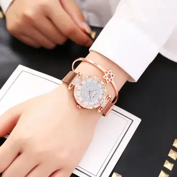 2020 Prabanga Rose Gold Laikrodžiai Moterų Mados Pilna Deimantų Magnetas Žiūrėti Ponios Kristalų Dial Suknelė Kvarciniai Laikrodžiai montre femme