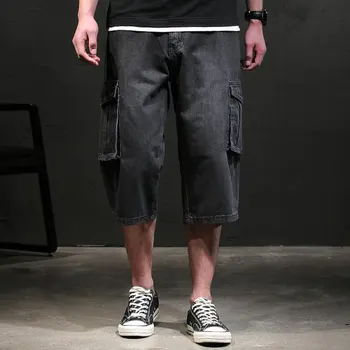 Džinsinio Šortai Vasaros Džinsinio Apkarpyti kelnės, vyriški Laisvi Šortai, 7-point Multi-pocket darbo drabužiai, plius dydžio tiesių kojų kelnės