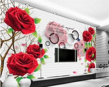 Beibehang 2018 asmenybių šilko audinio papel de parede tapetai, 3D ratas trimatis raudona rožė, TV foną, sienų freskomis