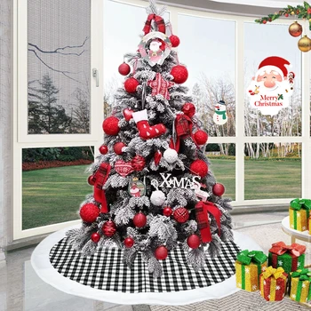 1pc Dia 120cm Raudonas Juodas Pledas Linksmų Kalėdų Eglutės, Sijonai, Dovana, Namų Naujųjų Metų Dekoro Kalėdų Dekoracijos Kalėdų Medžio Sijonas