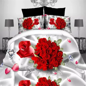Prabangus Rožių Rausvos gėlės, 3D Patalynės Komplektas,Antklodė padengti/antklode padengti pagalvės užvalkalą paklodės Patalyne, gules Lūpų Žalias lapas dekoras