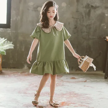 Karšto Pardavimui, iki 2021 m. Vasarą Naujų korėjos Stiliaus Vaikų Sijonas Mados Armijos Žalioji Lėlės Apykaklės Prarasti Atsitiktinis Suknelė