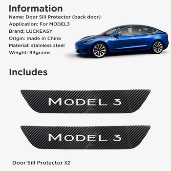 2vnt Atgal Durų Slenksčio apsaugos Tesla Model 3 2017-2020 Vidaus Palangės Slenksčio Apdailos Anglies Pluošto Imitacija