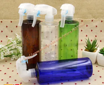 500ml išvalyti/mėlyna/žalia/ruda PET sukelti purškimo butelis su stipriais purkštuvas ginklą.vandens purškimo butelis,tualetinio vandens daugkartiniai butelis