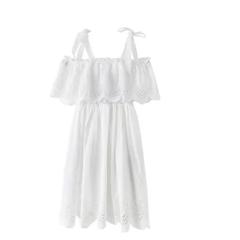 Prekės Mergaičių Vasaros Stebėjimo Suknelė Naują 2019 Vaikų Medvilnės Suknelė Kūdikių Nėrinius, Drabužių Vaikams Princesė Suknelė Balta Off Peties,#3819