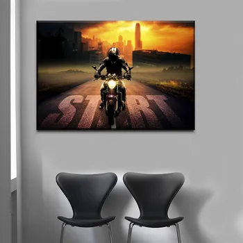 Drobė HD Spausdinti Tapybos Viena Sistema, 4 Gabalas Ride Naktį Motociklas Vyras Nuotrauką Šiuolaikinio Gyvenimo Kambario Sienos Meno Namų Dekoro
