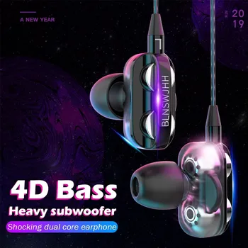 Dual Ratai 6D Stereo Laidinio Ausinės Universalus In-Ear Heavy Bass Stereo Laidinio Ausines Sporto Žaidimų Ausinės su Mic Telefonu