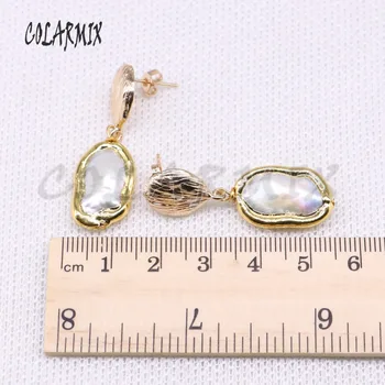 5 poros natūralių perlų auskarai, padengtą aukso metalo didmeninė papuošalai, auskarai didmeninės juvelyrikos 4036