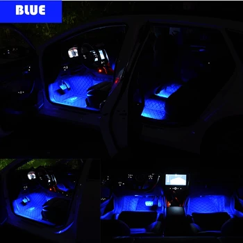 Automobilių Atmosfera Žibintai 2/4 12LED Juostelės Šviesos Dekoratyvinės Viena spalva 12V Ice Blue Šviesos Interjero Grindų Apdailos Neoninės Šviesos Lempos
