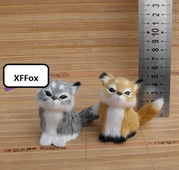 Pora realiame gyvenime mielas fox modelius, plastikiniai&kailiai, gray&geltona fox lėlės dovana, apie 7x4x7cm xf1667