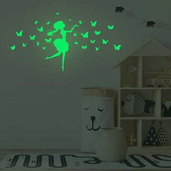 Zollor Šviesos Drugelis Mergina Siena Lipdukas Miegamasis svetainė Vaikų kambarys Fluorescencijos Savarankiškai sukibimas Dekoratyviniai Lipdukai