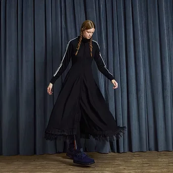 Rudenį, Žiemą 2019 Nauja Kolekcija atsitiktinis ilgi juodi tranšėjos suknelė moterims