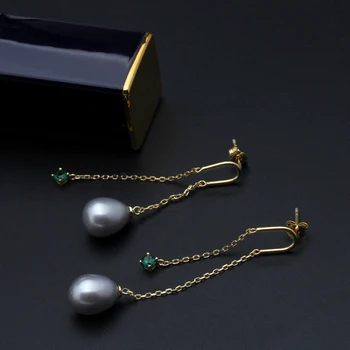 Mados 925 sterlingas sidabro auskarai,gėlavandenių perlų auskarai moterims, vestuvių dovana,ilgai nekilnojamojo auskarai dvigubas grandinės