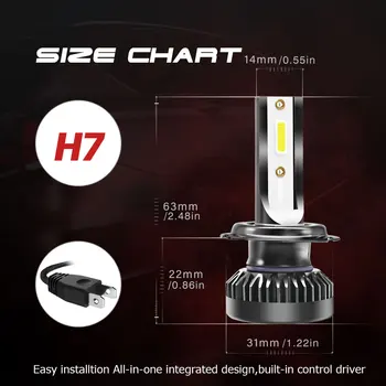 2vnt Mini H7 LED Lemputė H7 LED Automobilių Žibintų Lemputes Rinkinio 8000LM 80W Auto priekinio Žibinto 6000K Automobilių Žibintai 12V 24V