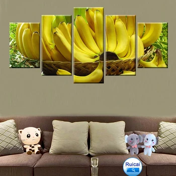 Šiaurės stiliaus šviežių bananų vaisių drobės tapybos 5 skydelis spausdinti virtuvės dekoratyvinės sienų meno plakatas modulinės nuotrauką