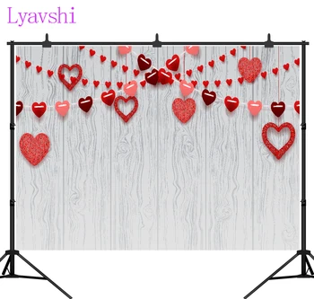 Lyavshi Valentino Dieną Backdrops Vainikas Širdies Mediniai Tekstūros Gimtadienio Fotografijos Fono Foto Studija